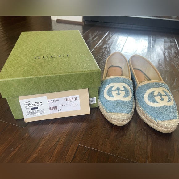 Like New Gucci Pilar Espadrille Flat Blue White Womens Designer Size 36.5 - Picture 11 of 13